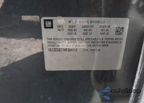 2017 Chevrolet Malibu 1Fl из США, поврежденный, VIN 1G1ZC5ST7HF264112